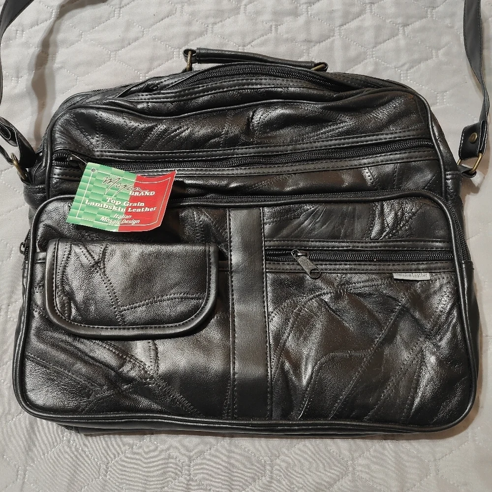 Maxam Black Genuine Leather Briefcase Bag With Strap